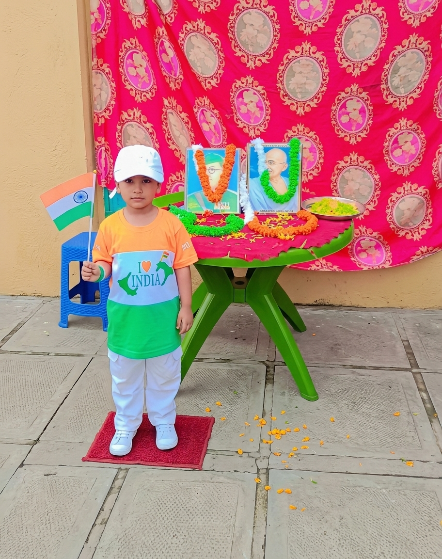 Young patriot celebrating national pride dressed in the Indian tricolor