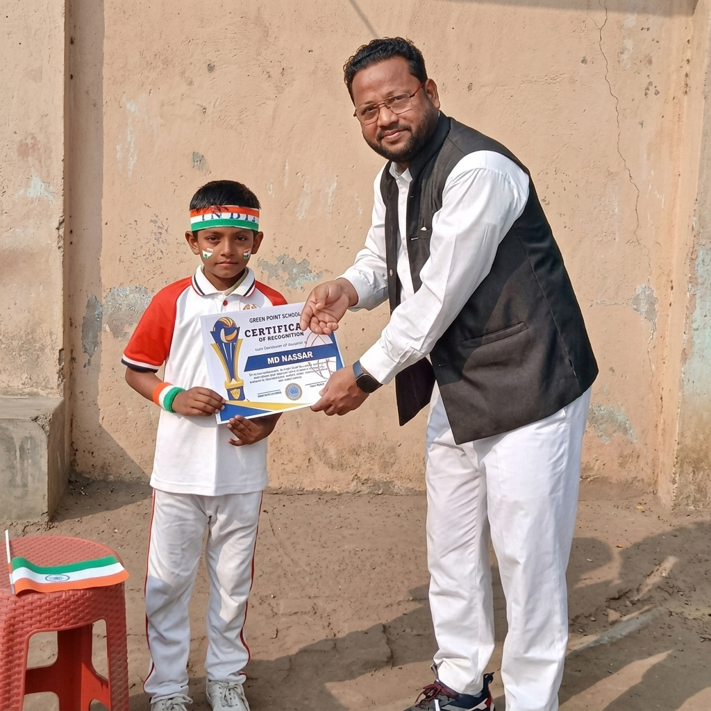 A proud moment as a student receives a certificate of achievement from the Guest